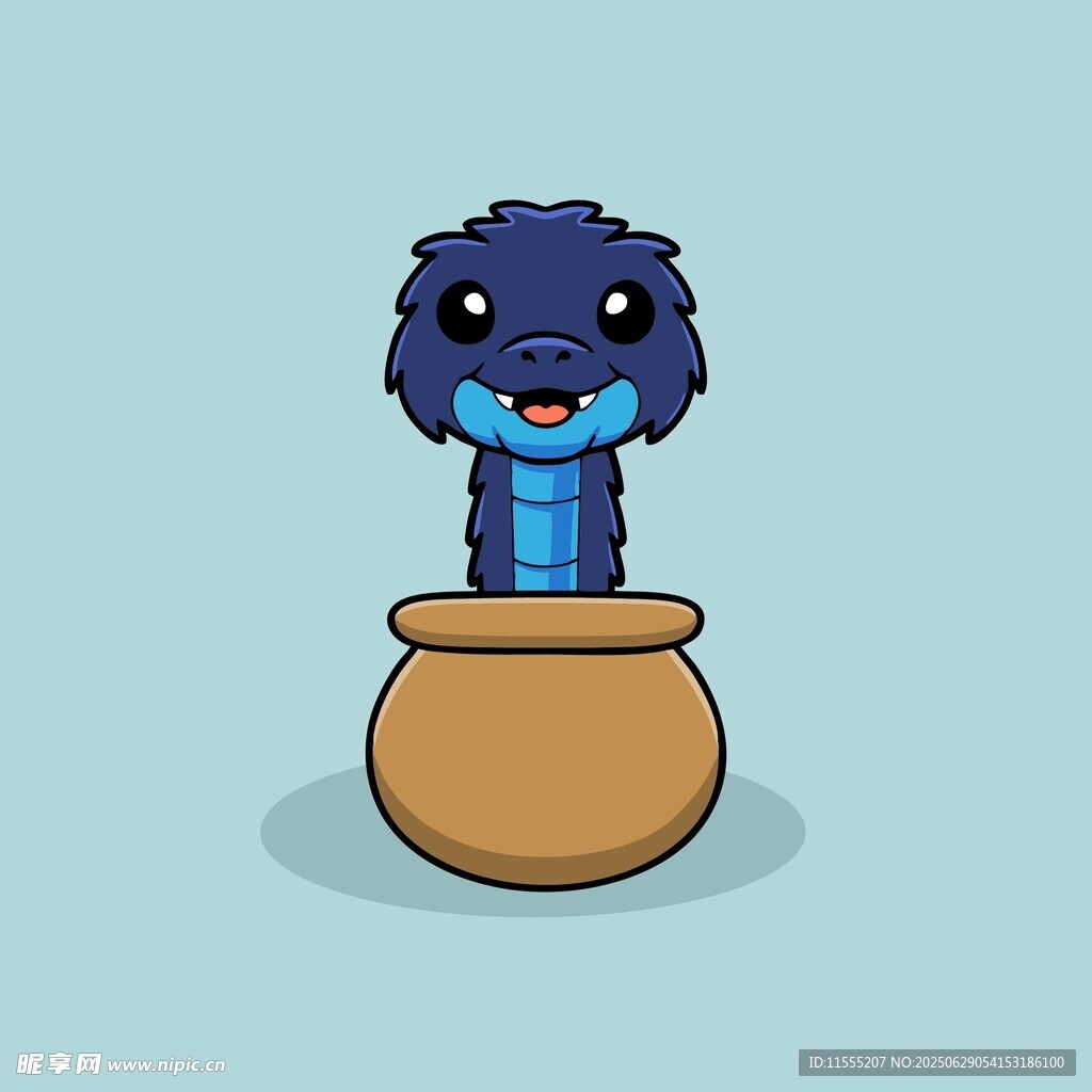 蓝色怪物从陶罐中探出