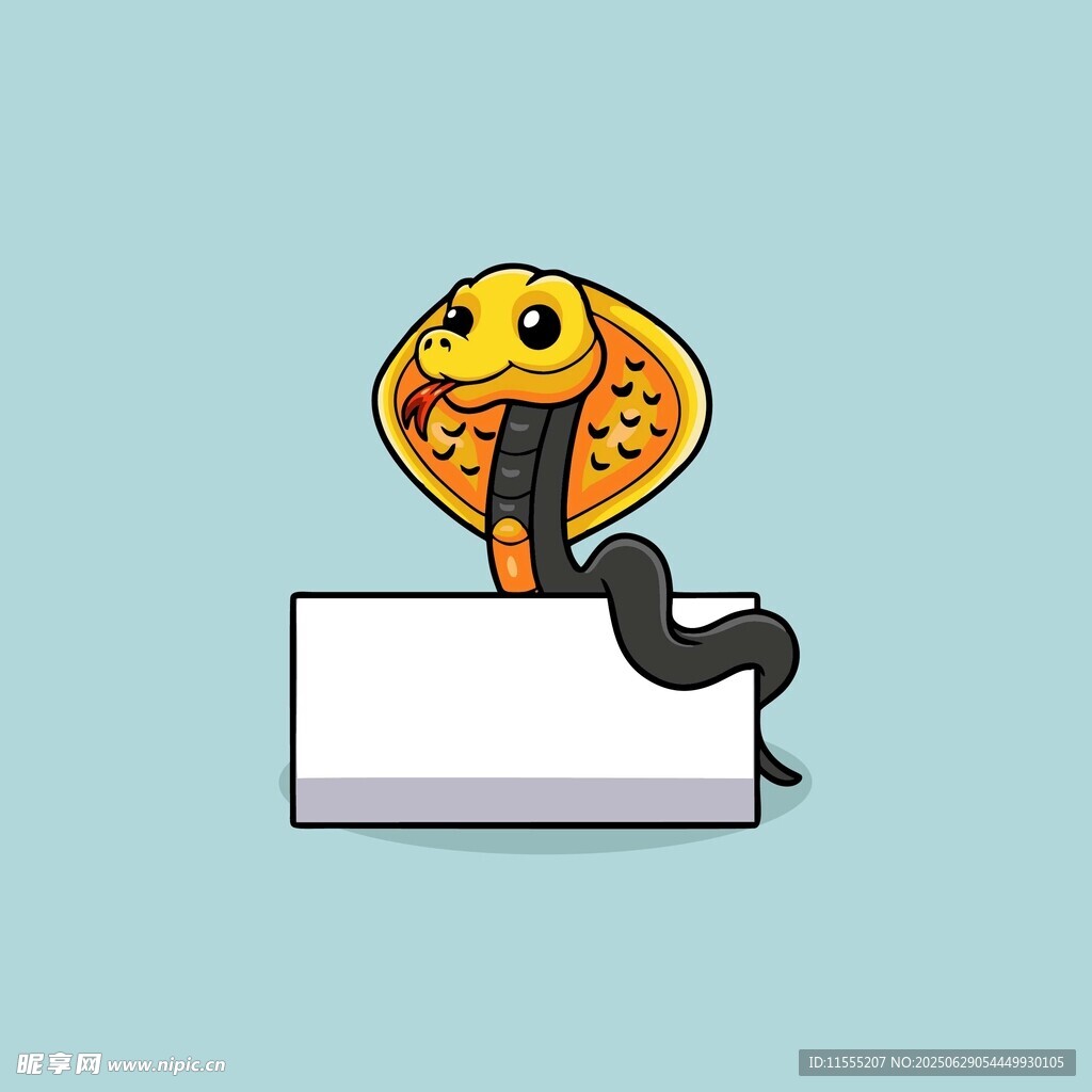 卡通眼镜蛇站在白色方块上