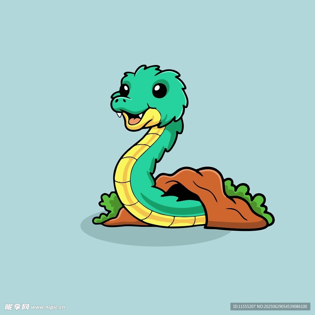 可爱绿蛇从洞穴探出