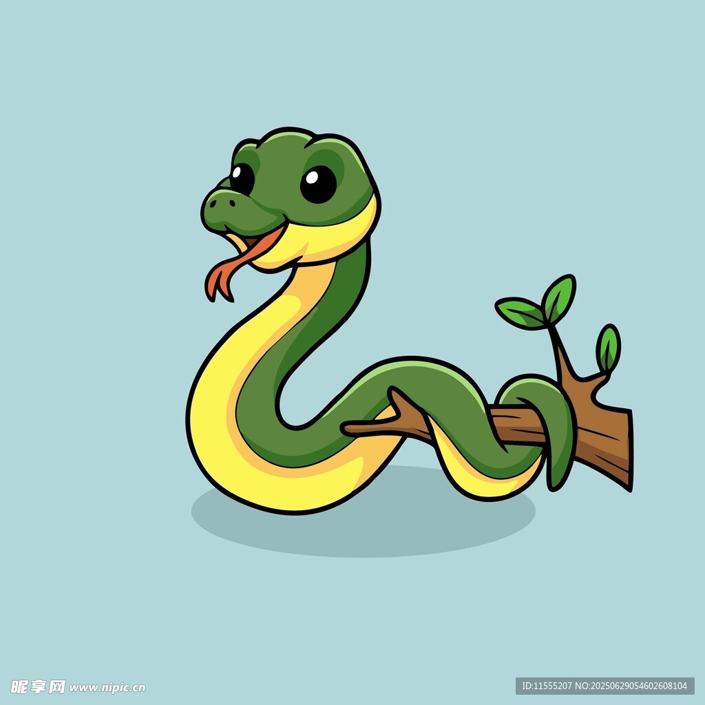 树枝上的可爱卡通绿蛇