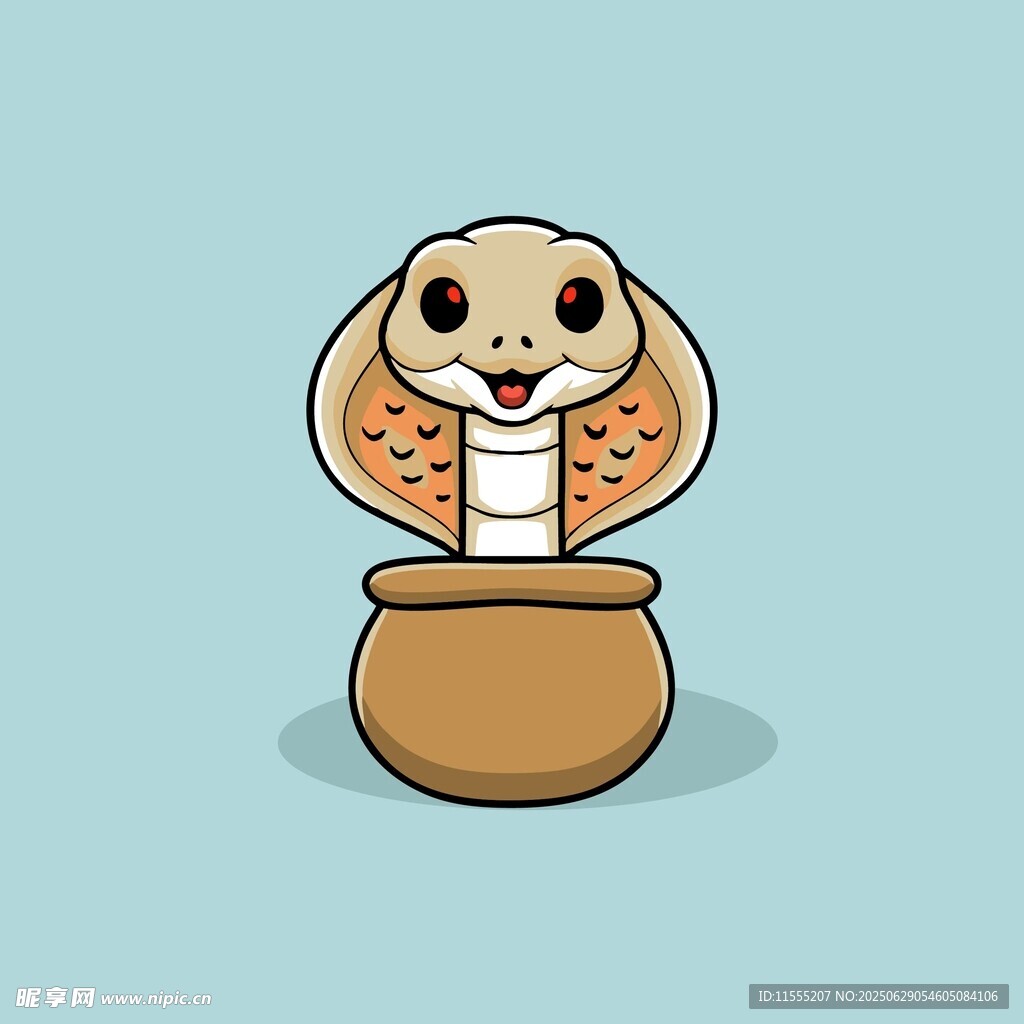 卡通眼镜蛇在陶罐中