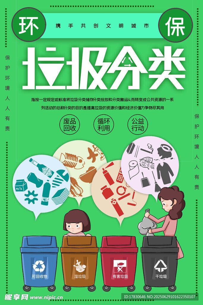 儿童垃圾分类环保宣传画
