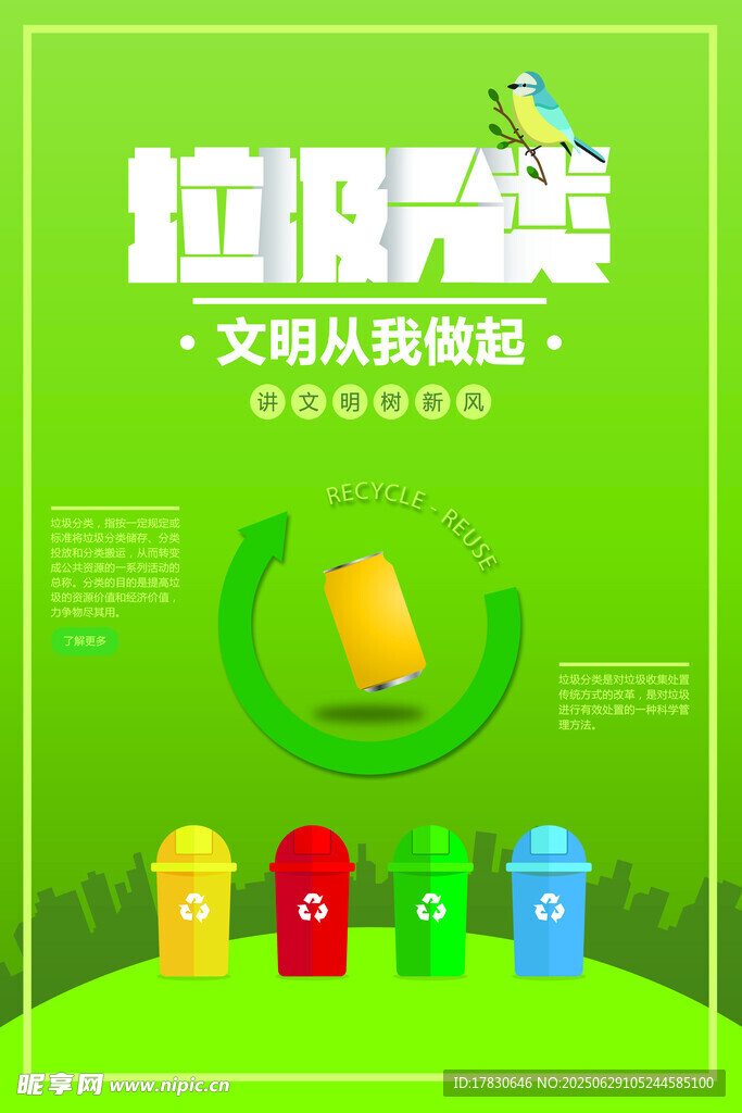 绿色环保垃圾分类宣传图