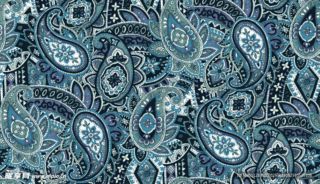 蓝调佩斯利花纹图案