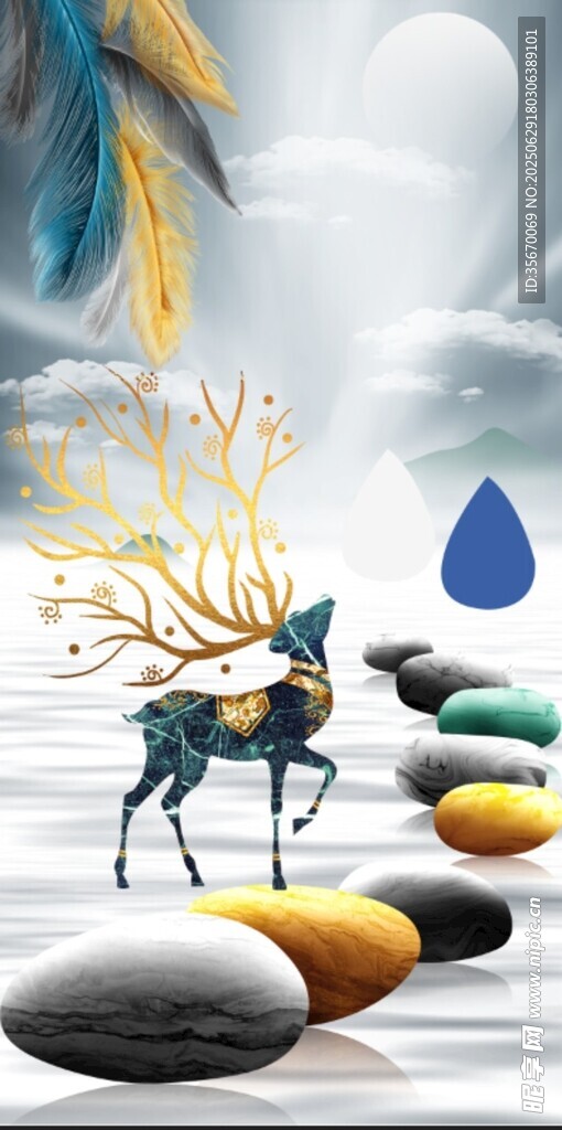 梦幻鹿行于石上的奇幻场景画册