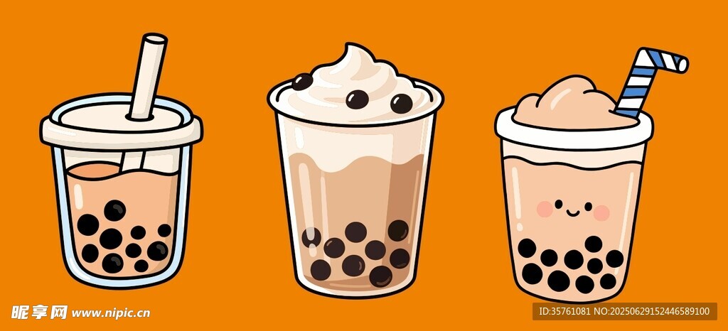 珍珠奶茶卡通手绘矢量图