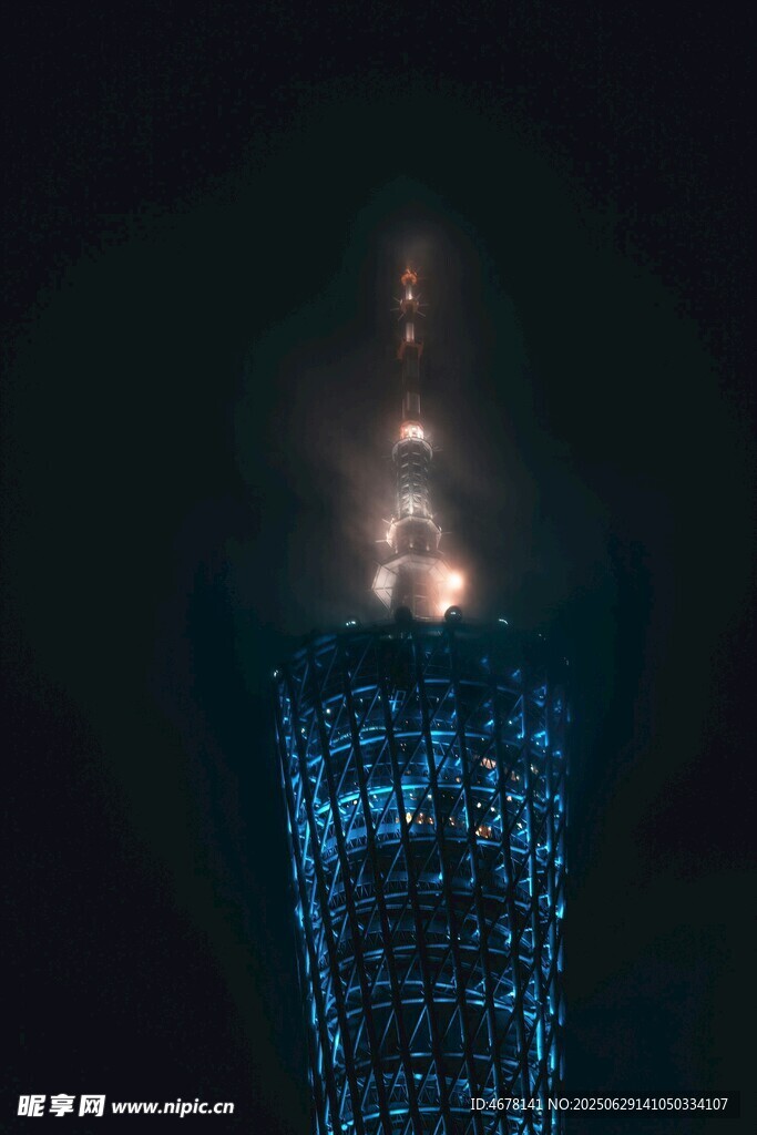 夜幕下璀璨发光的摩天大楼