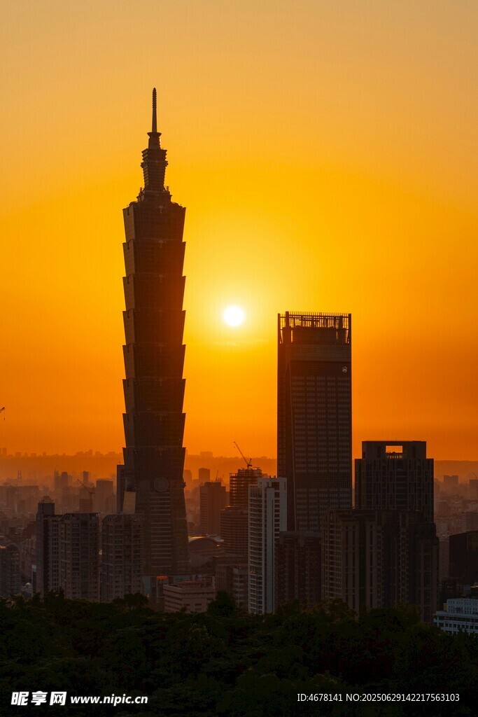 夕阳下的城市高楼景观