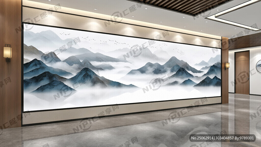 设计一个新中式企业展厅背景墙