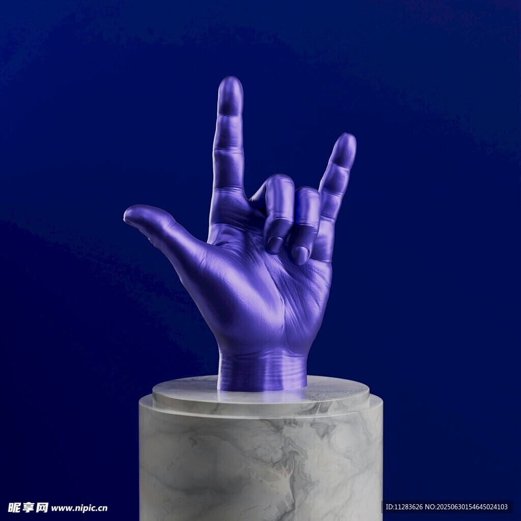 紫色摇滚手势雕塑