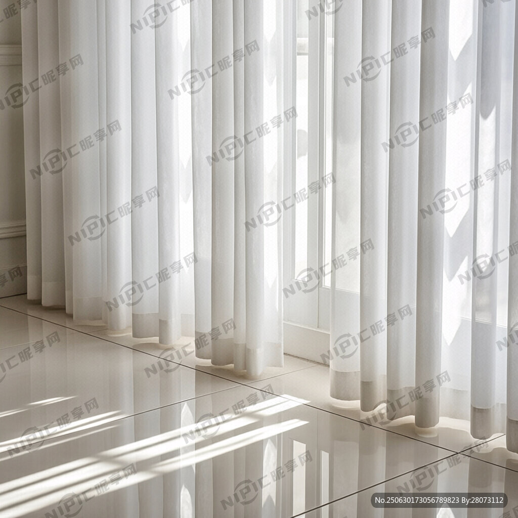 白色窗帘  瓷砖地面