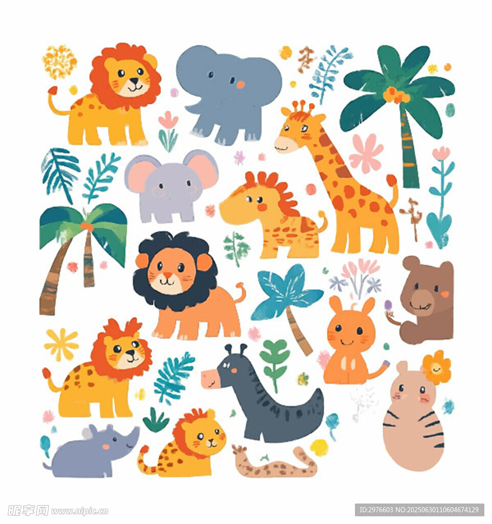 可爱动物丛林插画图案
