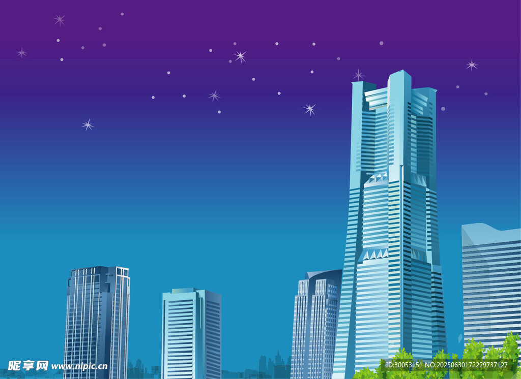 梦幻都市夜景摩天大楼群