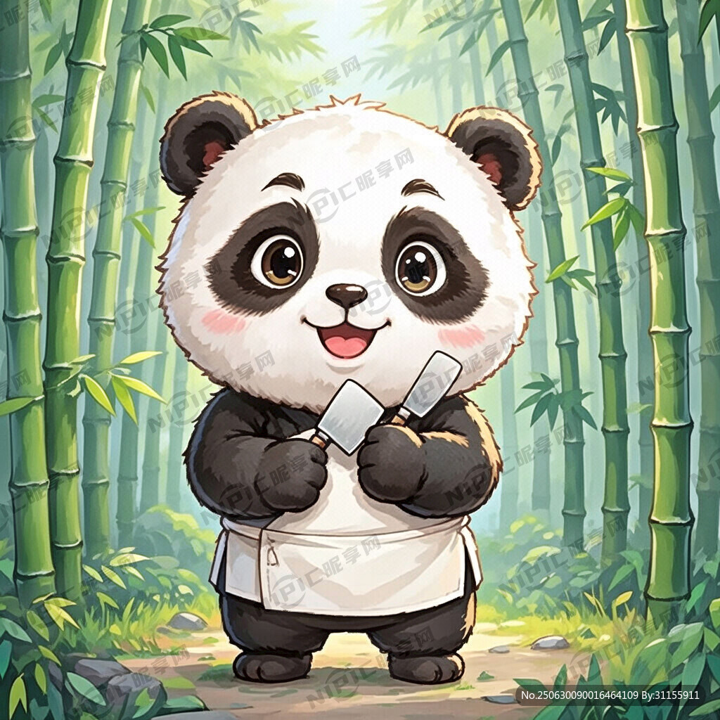 手绘卡通功夫厨师熊猫 全身精致