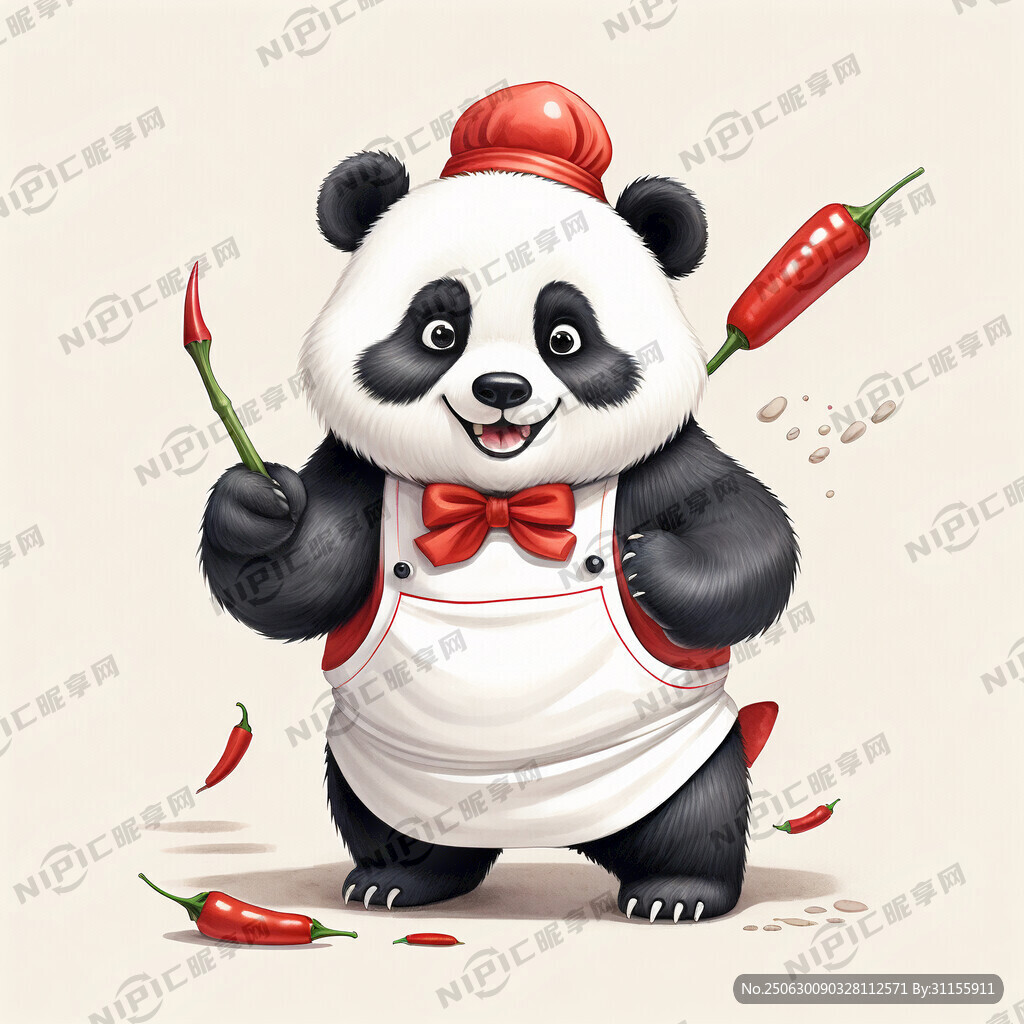 手绘卡通功夫厨师熊猫 全身精致