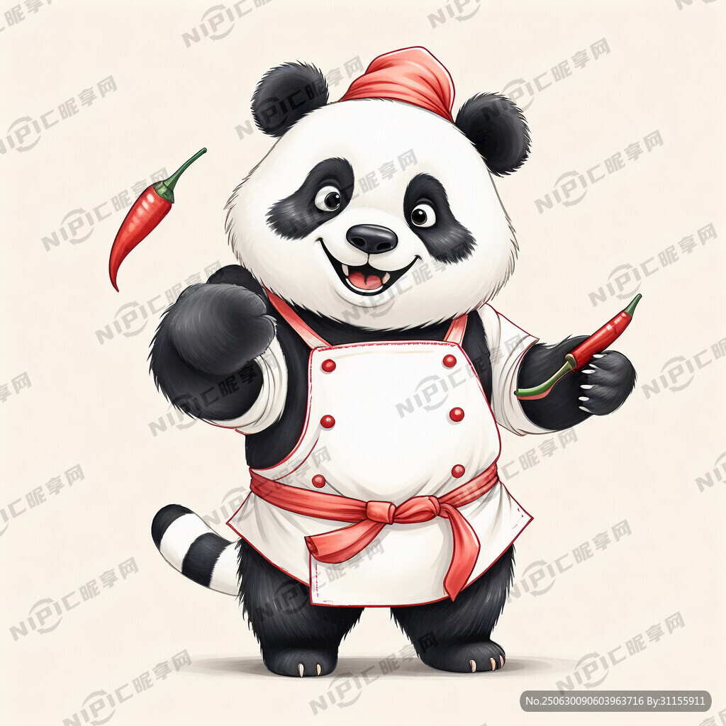 手绘卡通功夫厨师熊猫 全身精致