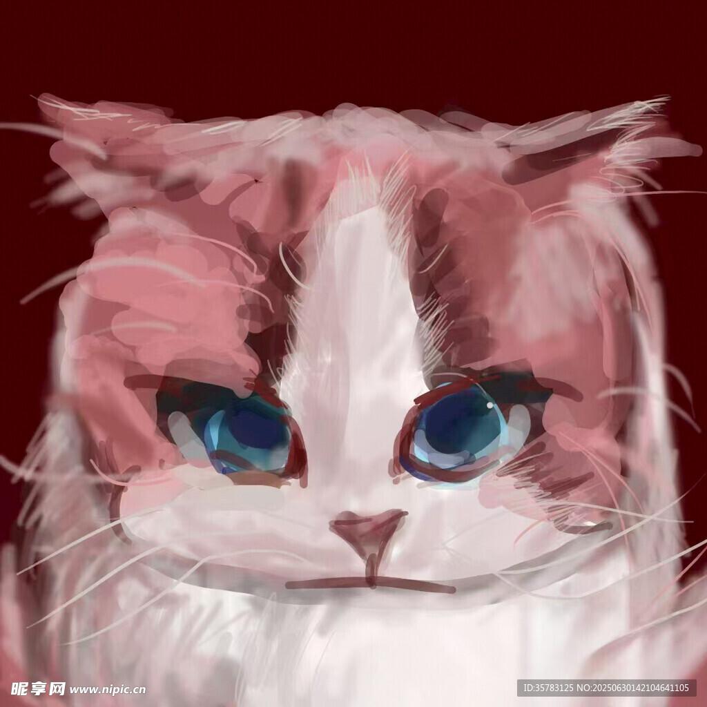 可爱蓝眼粉白猫咪插画