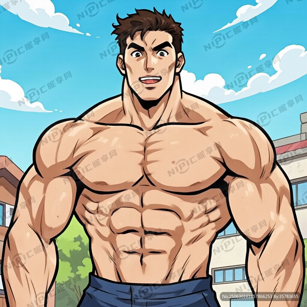 帮我生成一个肌肉男的动漫卡通人