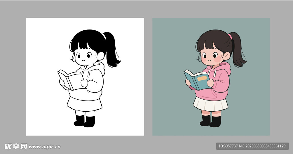 卡通读书小学生矢量
