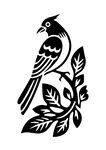 枝头飞鸟黑白剪影图案