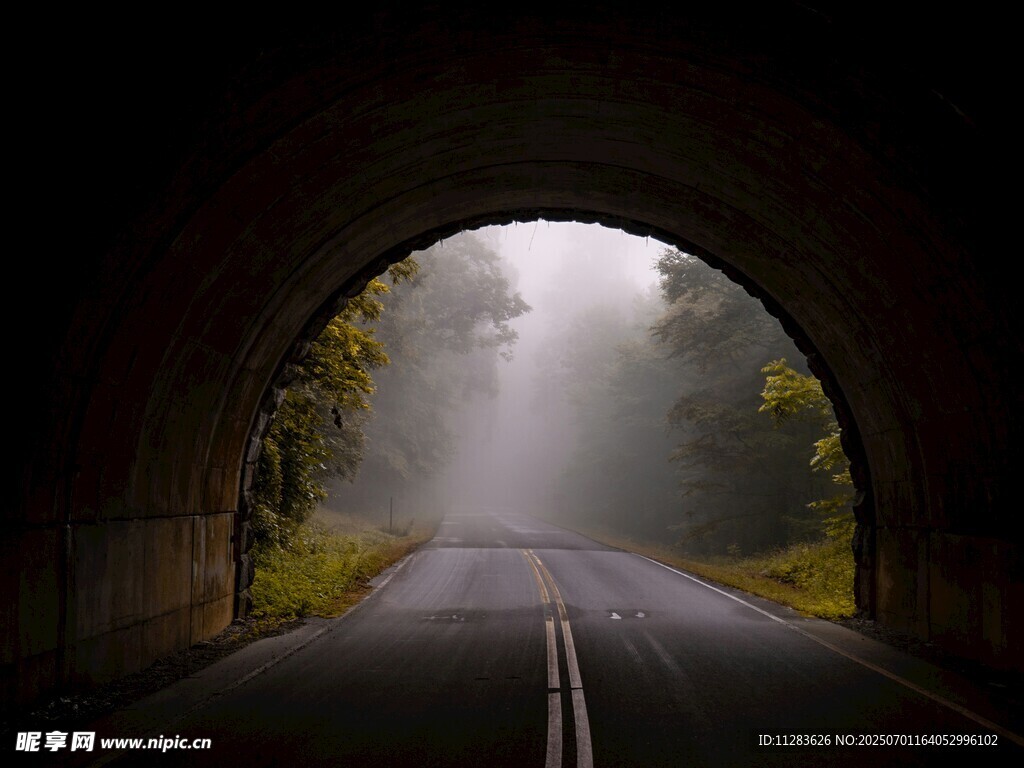 雾中隧道公路景象