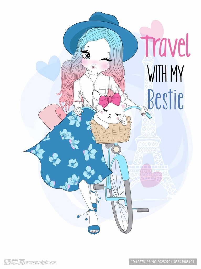 骑车旅行的甜美女孩
