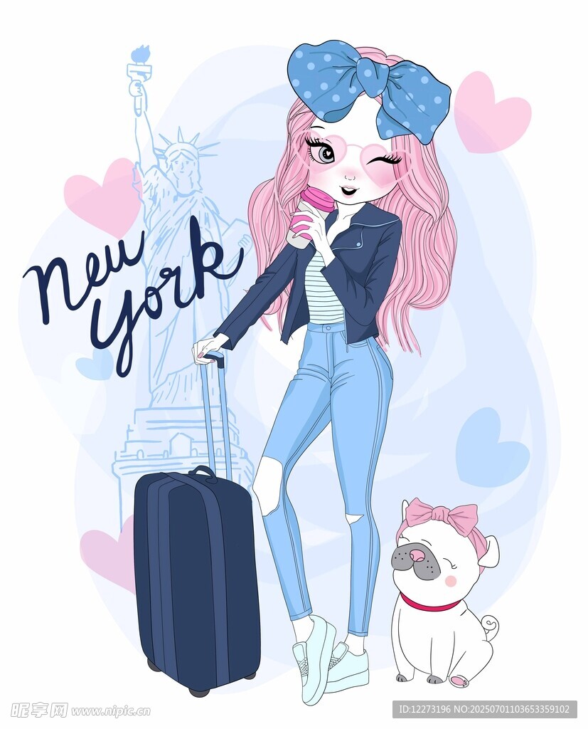 纽约旅行少女与萌犬