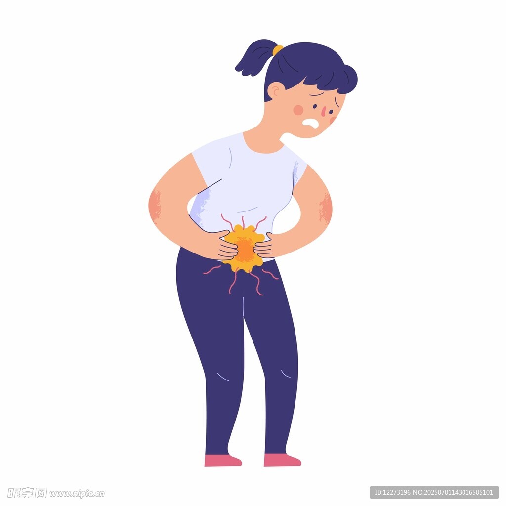 捂着肚子痛苦的女性