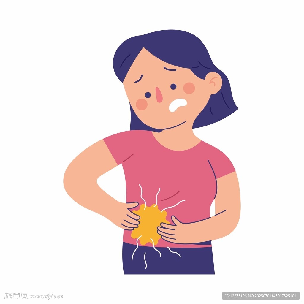 女孩捂着肚子面露痛苦