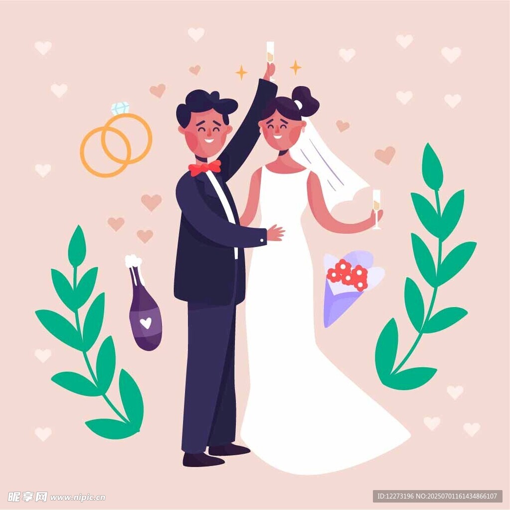 新婚夫妇甜蜜相拥