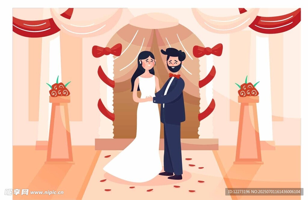 浪漫婚礼场景中的新婚夫妇
