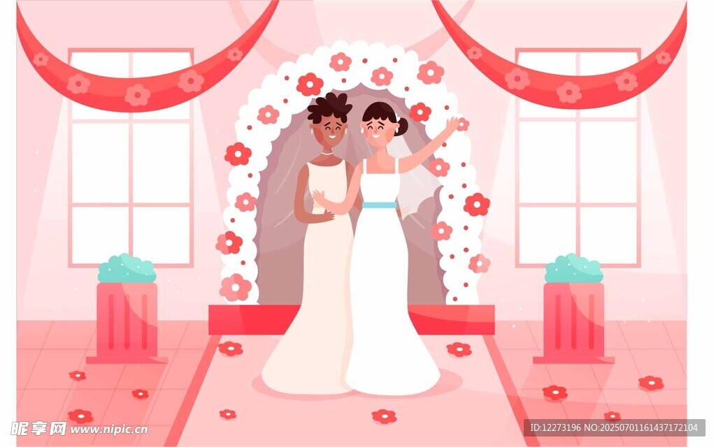 浪漫婚礼场景中的新人