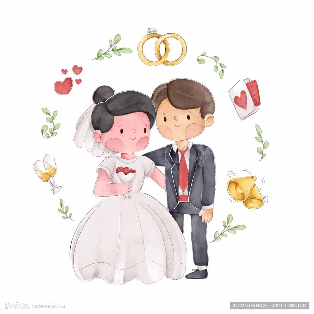 甜蜜新婚夫妇卡通形象