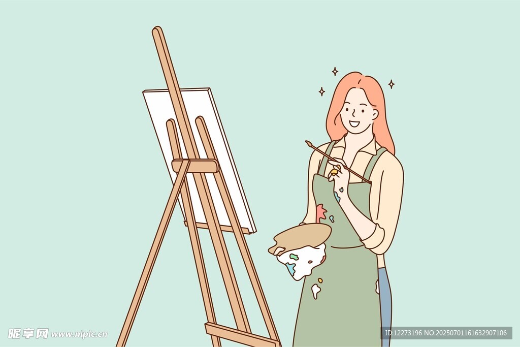 女画家专注作画瞬间
