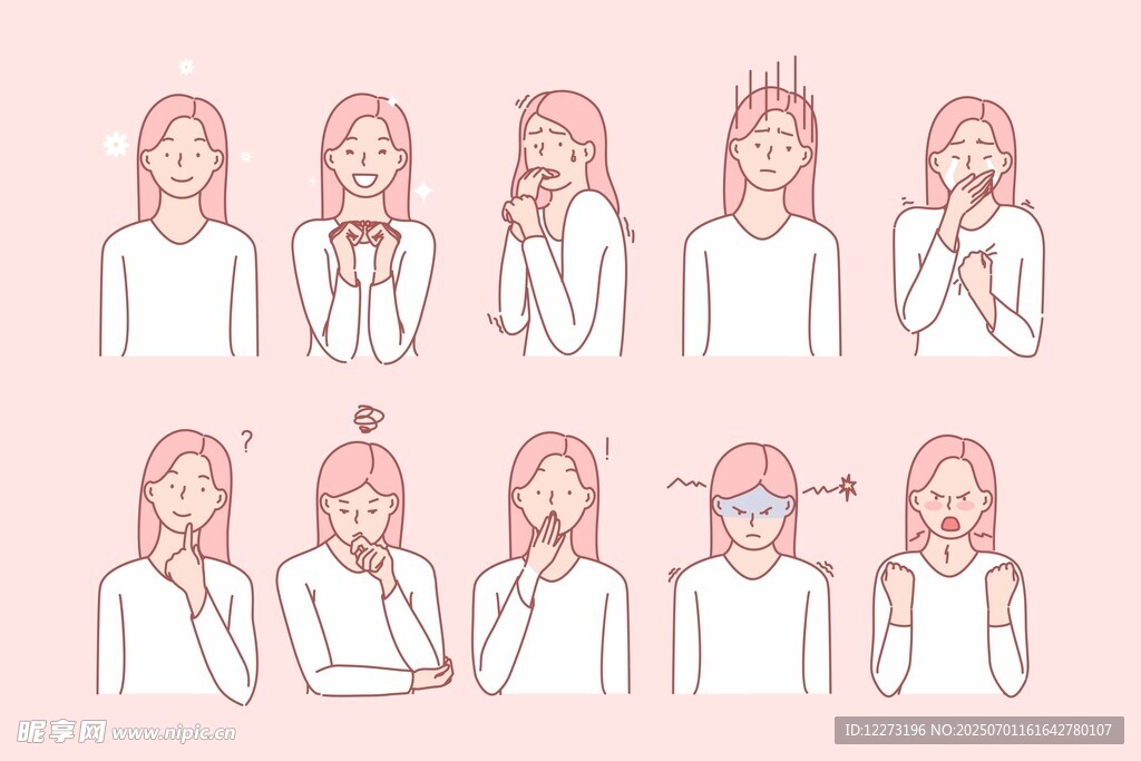 女性手势表情动作集合