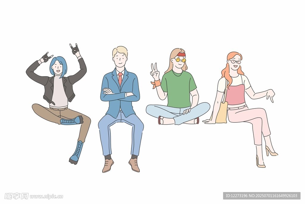 多样坐姿的人物插画