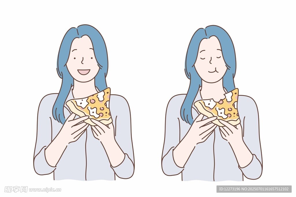 女子双手捧披萨对比图