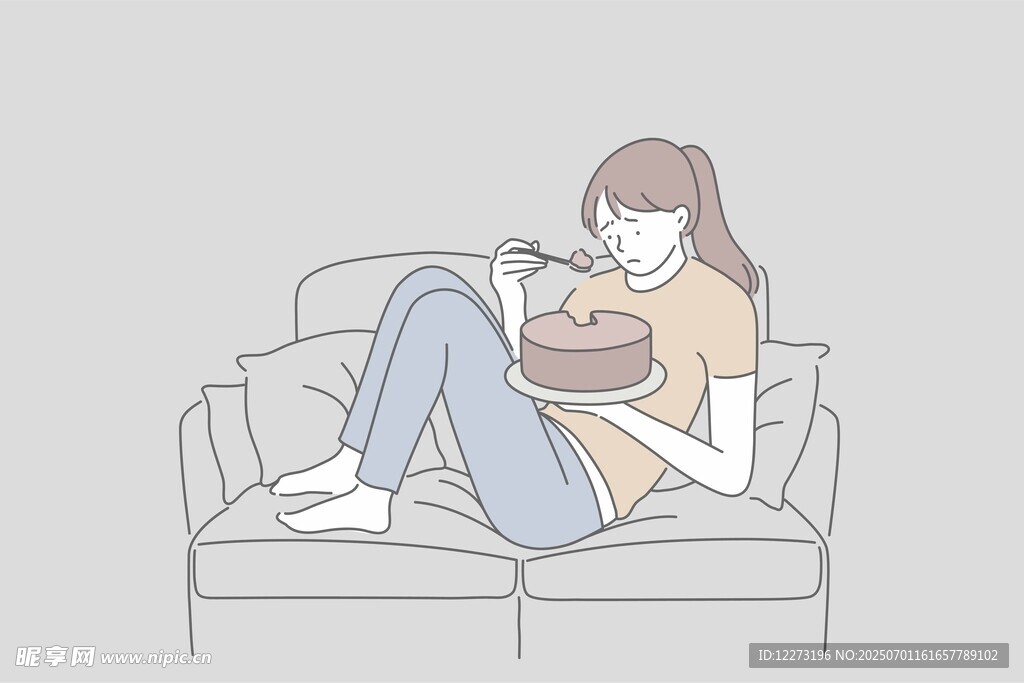 沙发上惬意吃零食的女孩