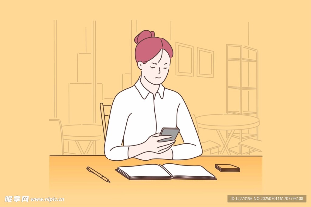 办公女性专注使用手机