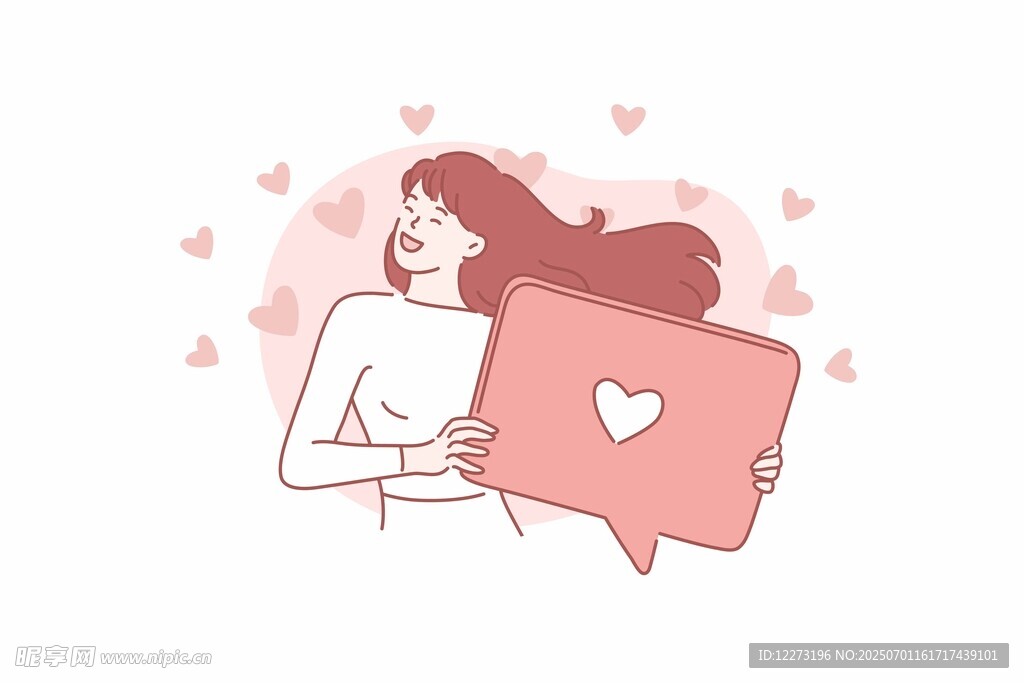 女孩手持爱心对话框