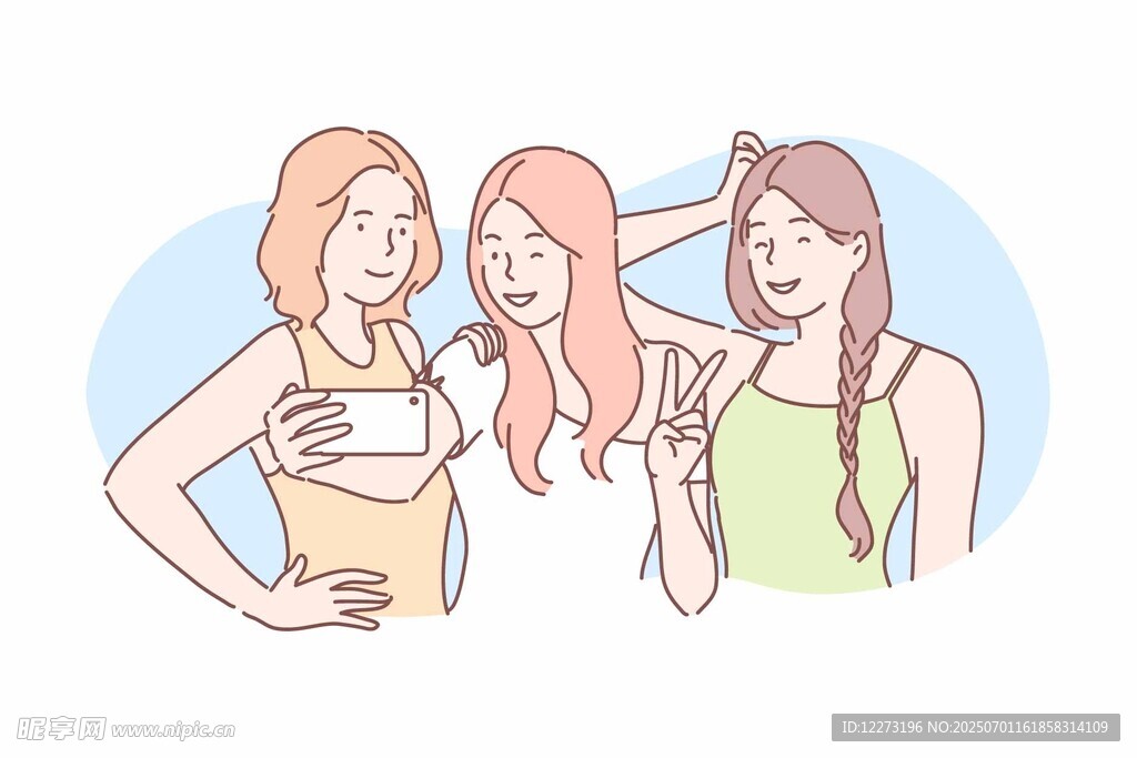 三女孩开心自拍瞬间