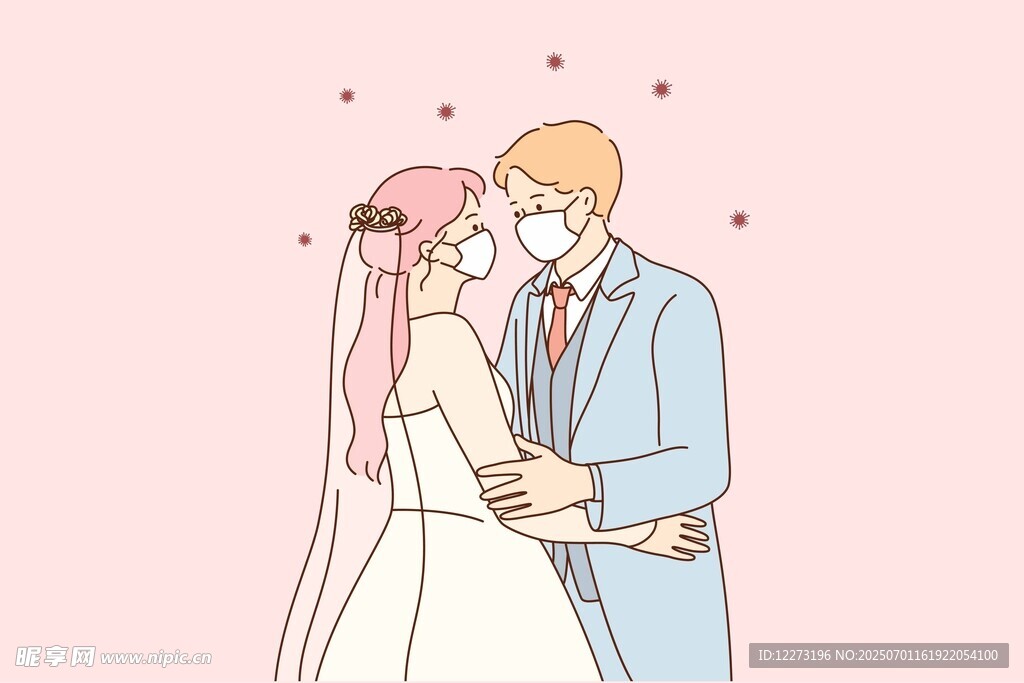 甜蜜新婚夫妇浪漫相拥