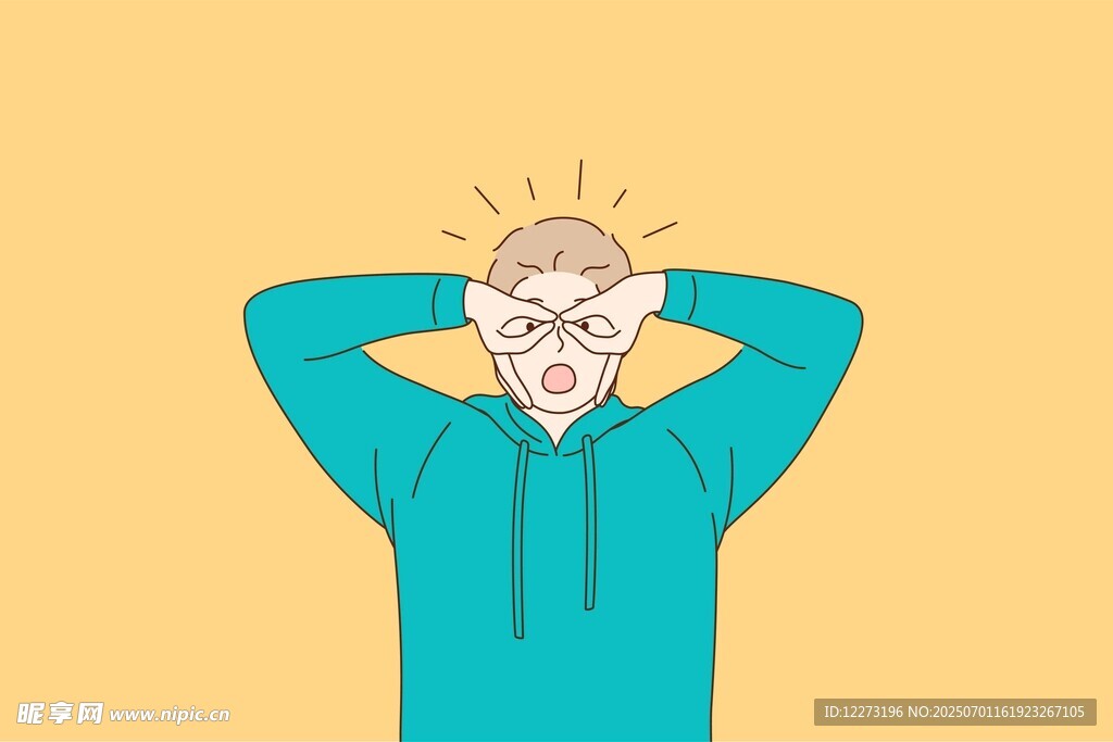 双手抱头的搞怪卡通人物