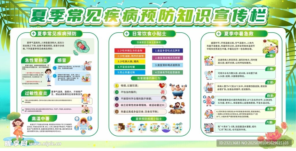 高端夏季常见疾病预防健康宣传栏