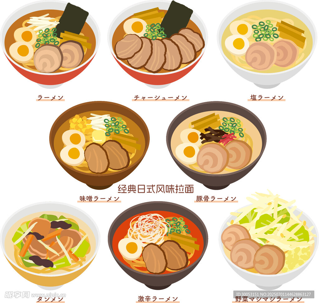 多样美味日式拉面展示