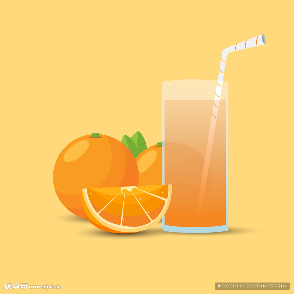 一杯鲜榨橙汁与橙子