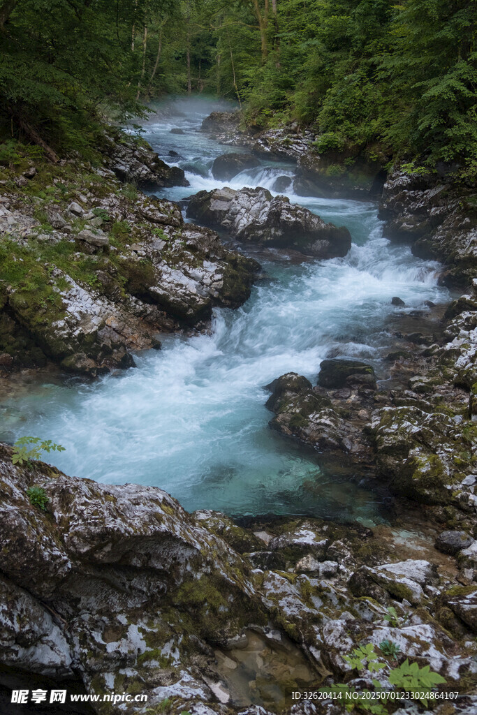 山间溪流潺潺流淌