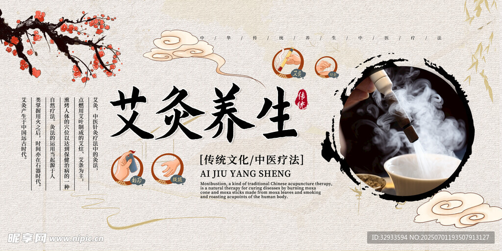 国风中医艾灸养生展板