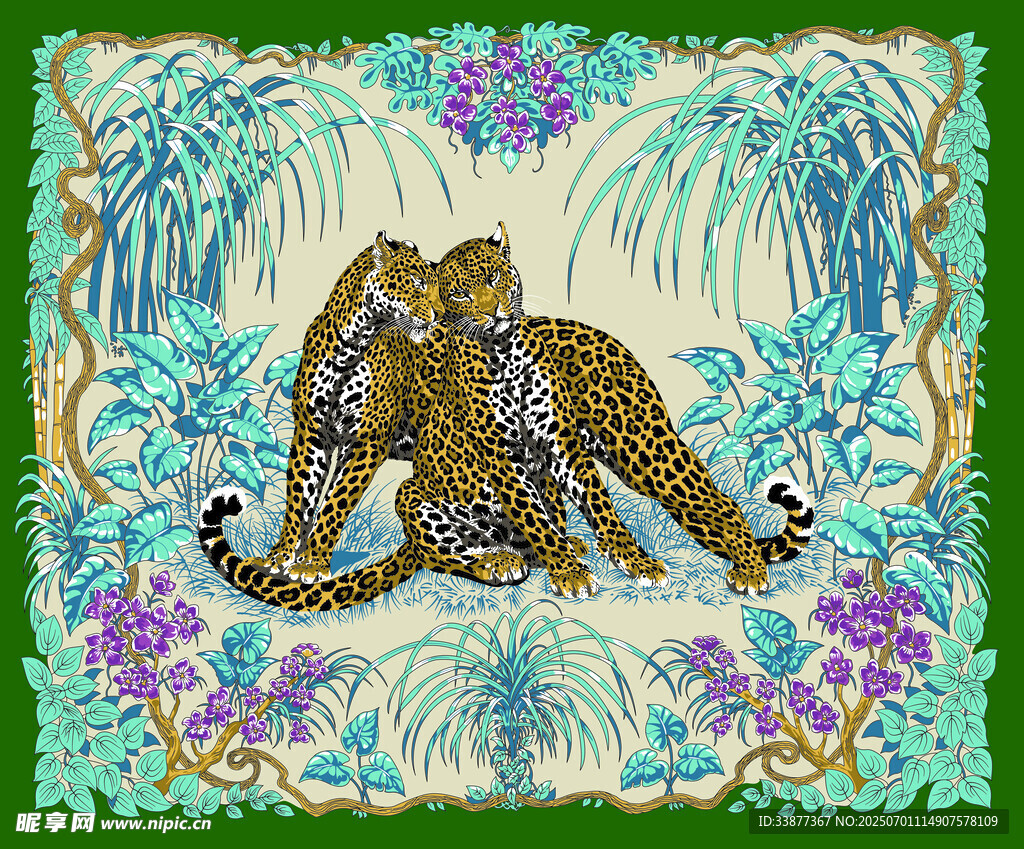 丛林中的老虎插画图案