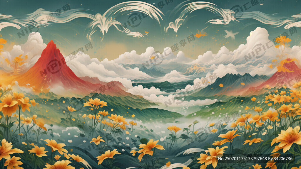 绿黄渐变底色 大同火山